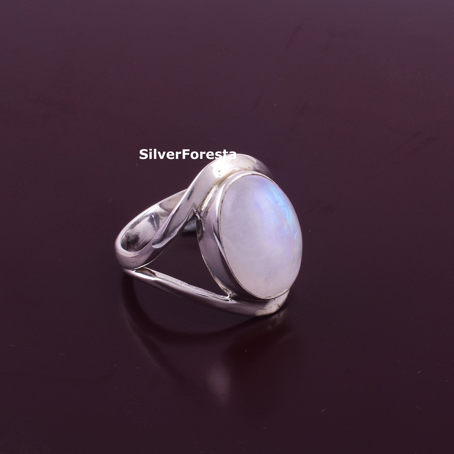 Handcrafted 925 Sterling Silver Ring with Rainbow Moonstone - SILVERFORESTAA