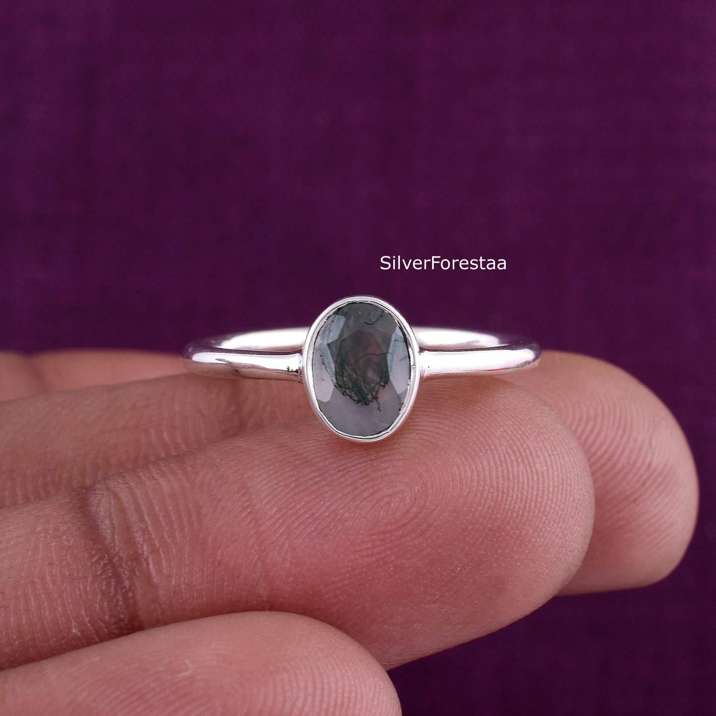 Mystic Green Moss Agate Ring – 925 Silver Artisan Design