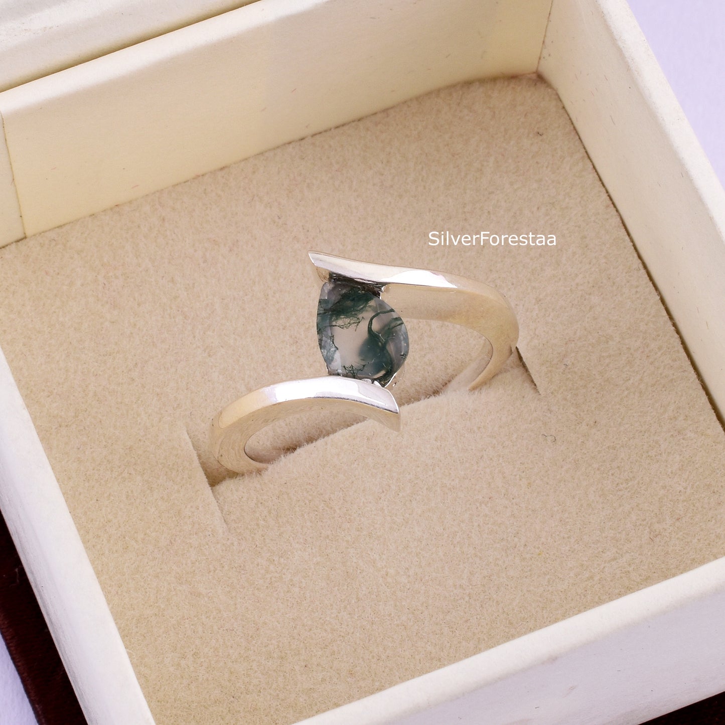 Mystic Green Moss Agate Ring – 925 Silver Artisan Design