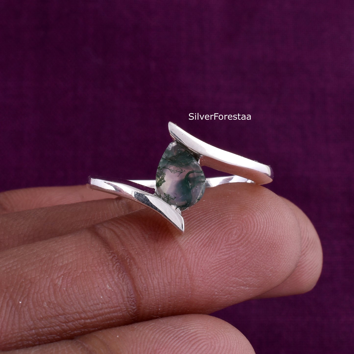 Moss Agate Statement Ring – Handcrafted in 925 Silver