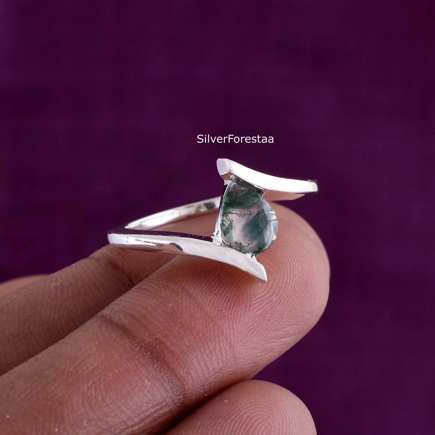 Moss Agate Statement Ring – Handcrafted in 925 Silver