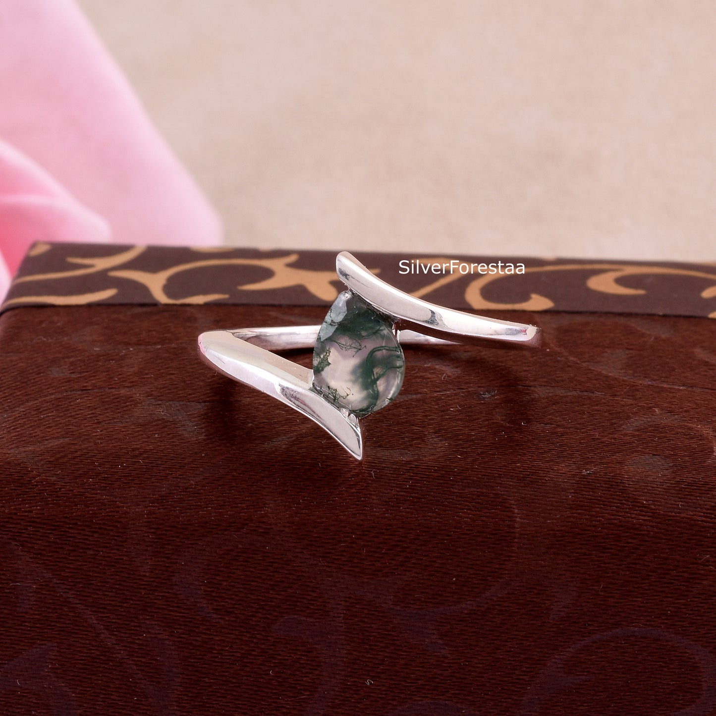 Moss Agate Statement Ring – Handcrafted in 925 Silver