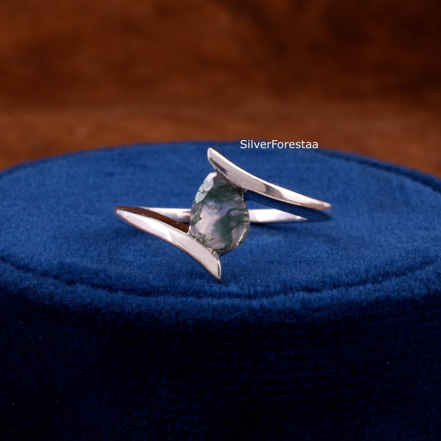 Moss Agate Statement Ring – Handcrafted in 925 Silver