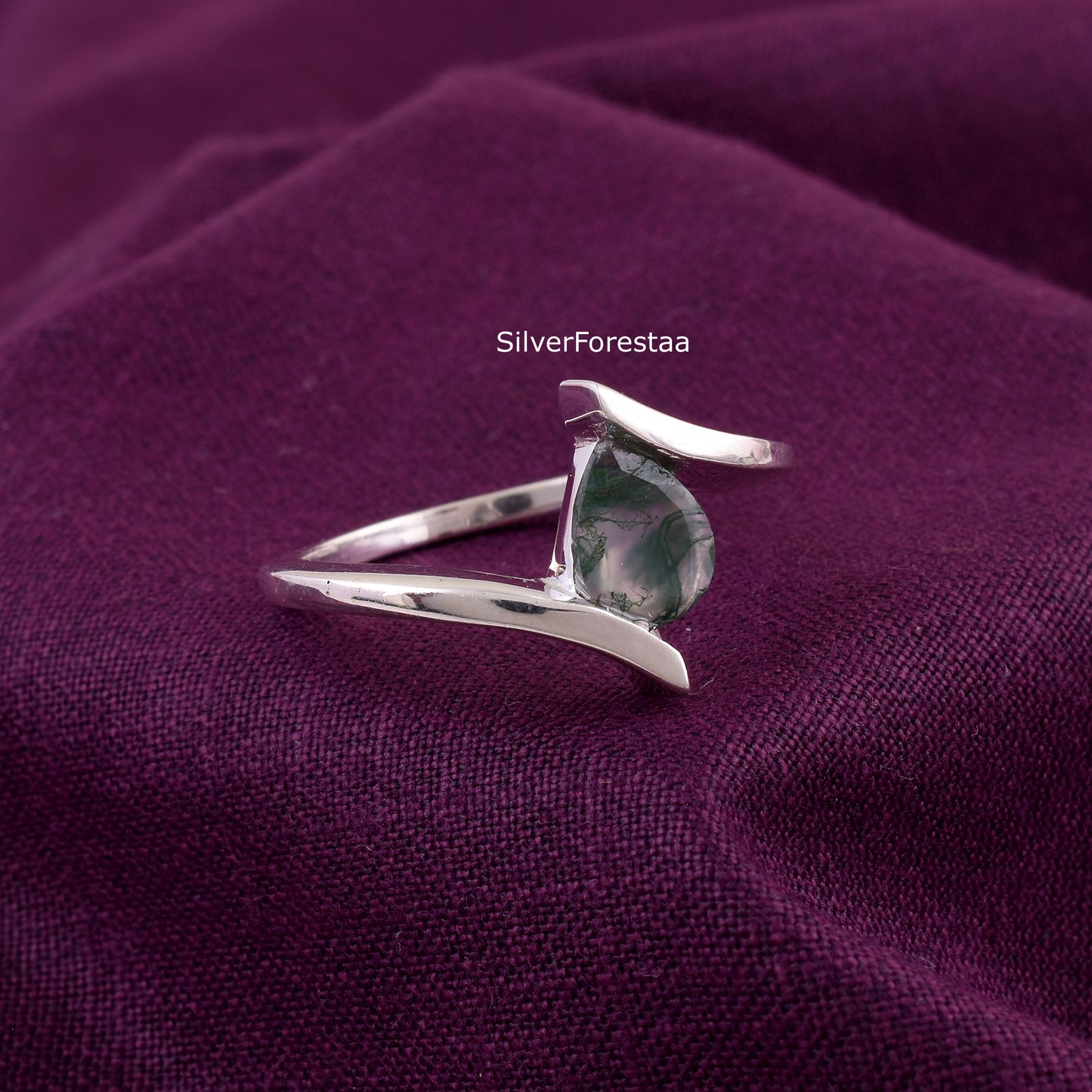 Moss Agate Statement Ring – Handcrafted in 925 Silver