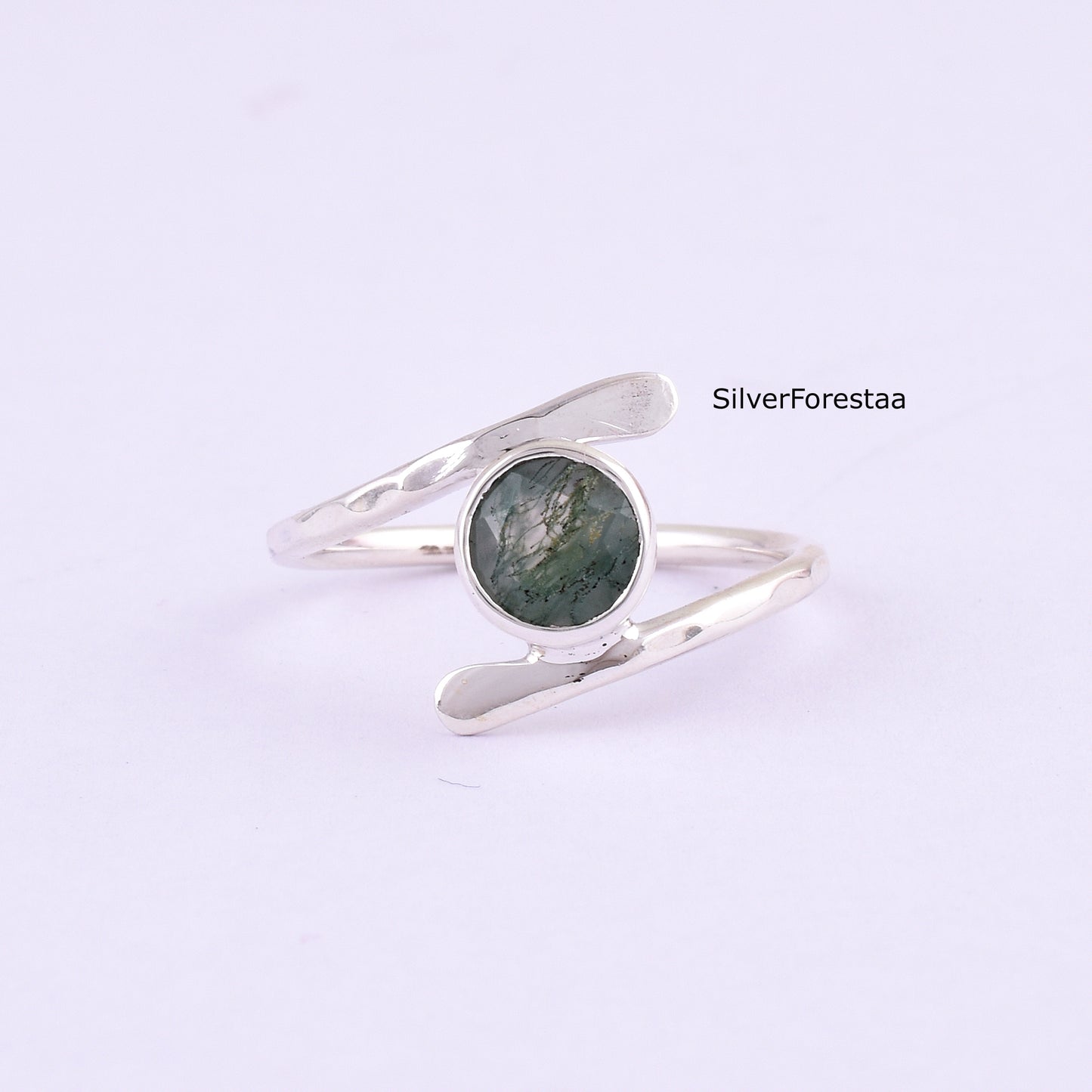 Vintage Style Moss Agate Ring in 925 Sterling Silver