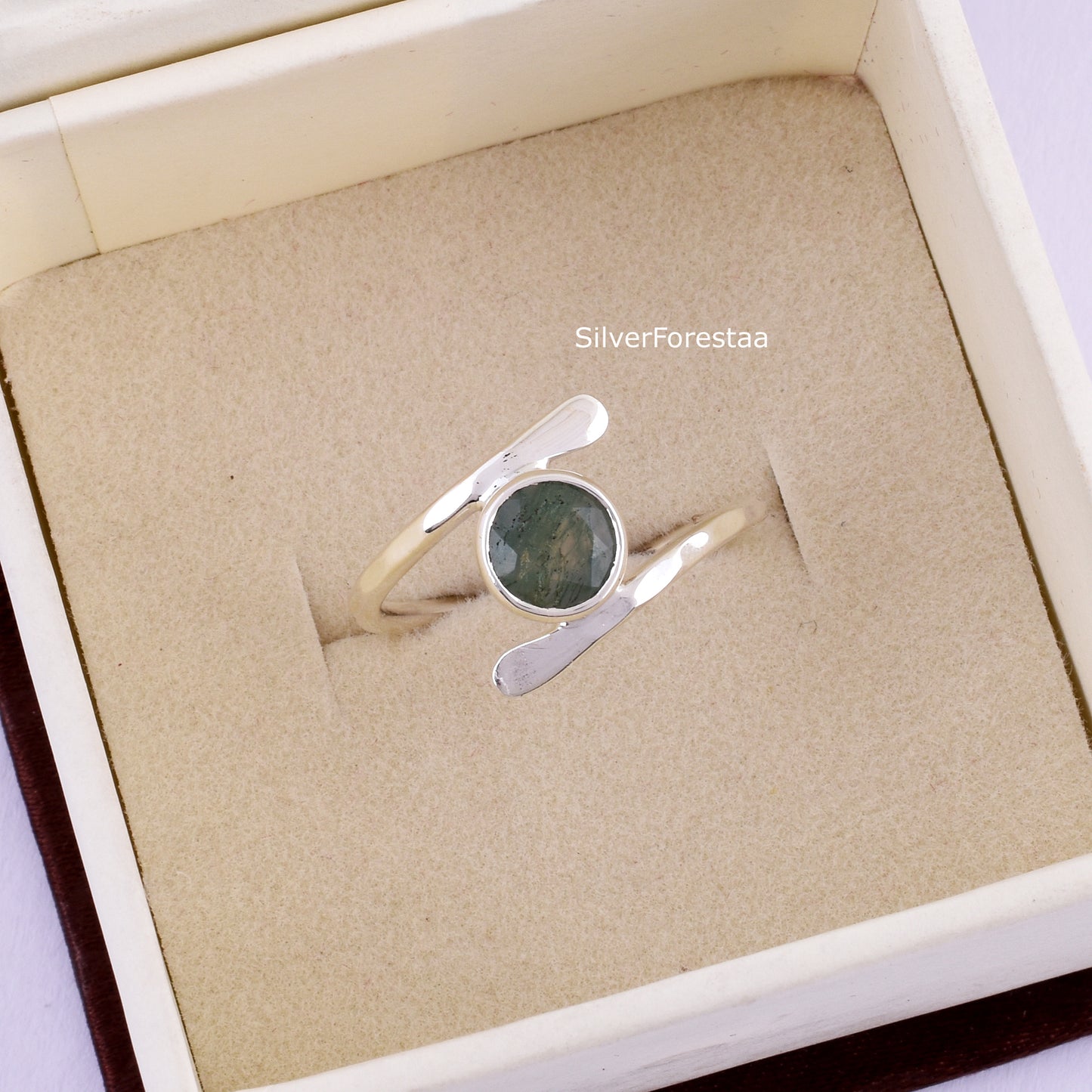 Vintage Style Moss Agate Ring in 925 Sterling Silver