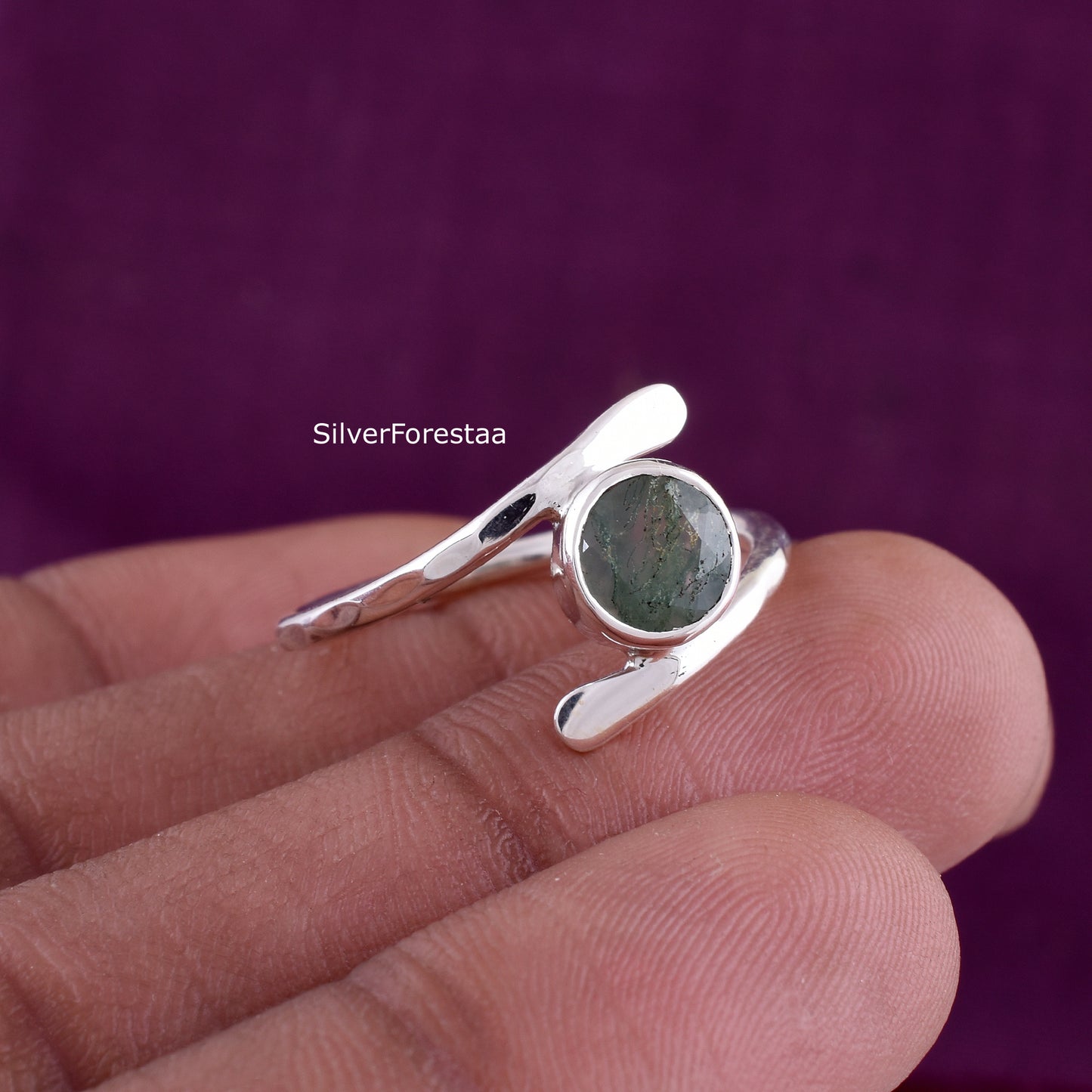 Vintage Style Moss Agate Ring in 925 Sterling Silver