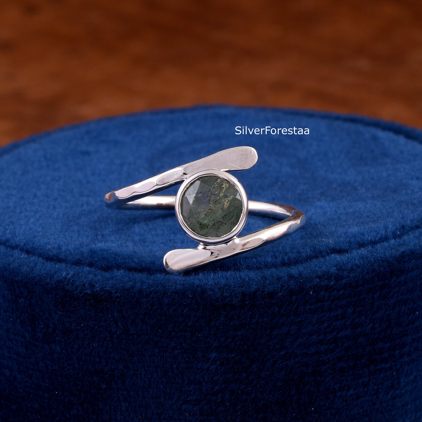 Vintage Style Moss Agate Ring in 925 Sterling Silver