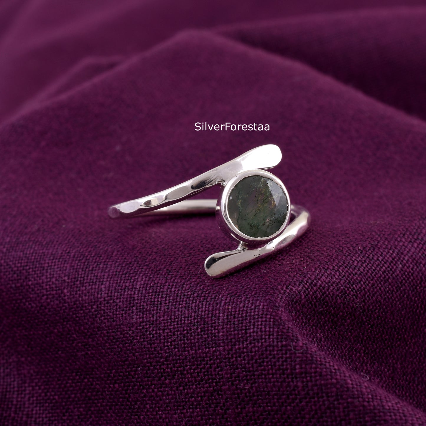 Vintage Style Moss Agate Ring in 925 Sterling Silver