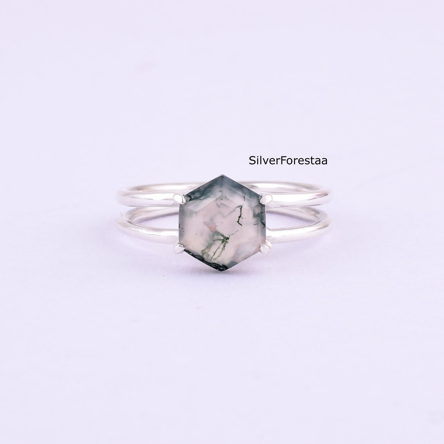 Dainty Moss Agate Ring – Genuine 925 Sterling Silver