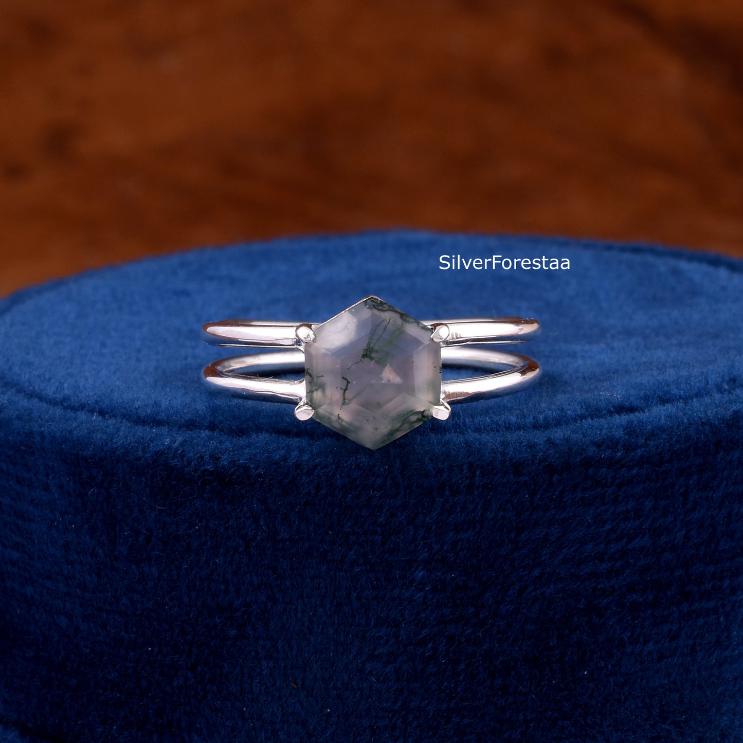 Dainty Moss Agate Ring – Genuine 925 Sterling Silver