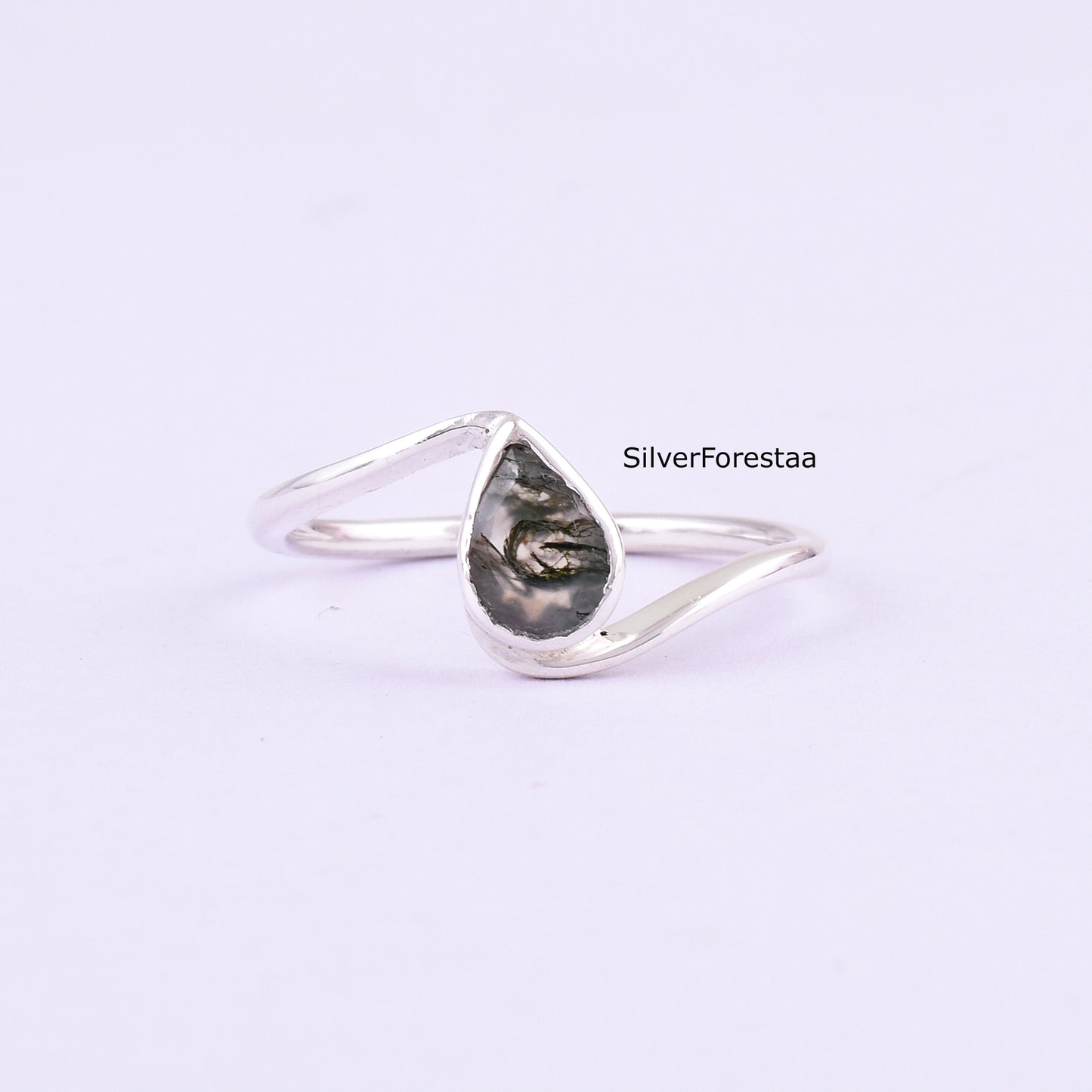 Nature-Inspired Moss Agate Silver Ring – 925 Sterling