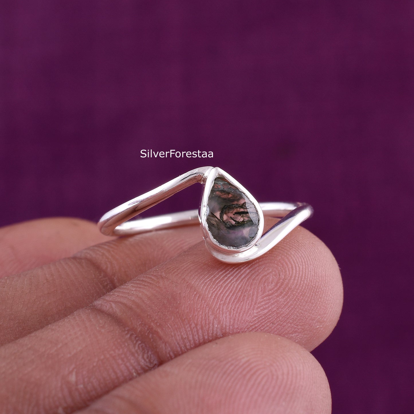 Nature-Inspired Moss Agate Silver Ring – 925 Sterling