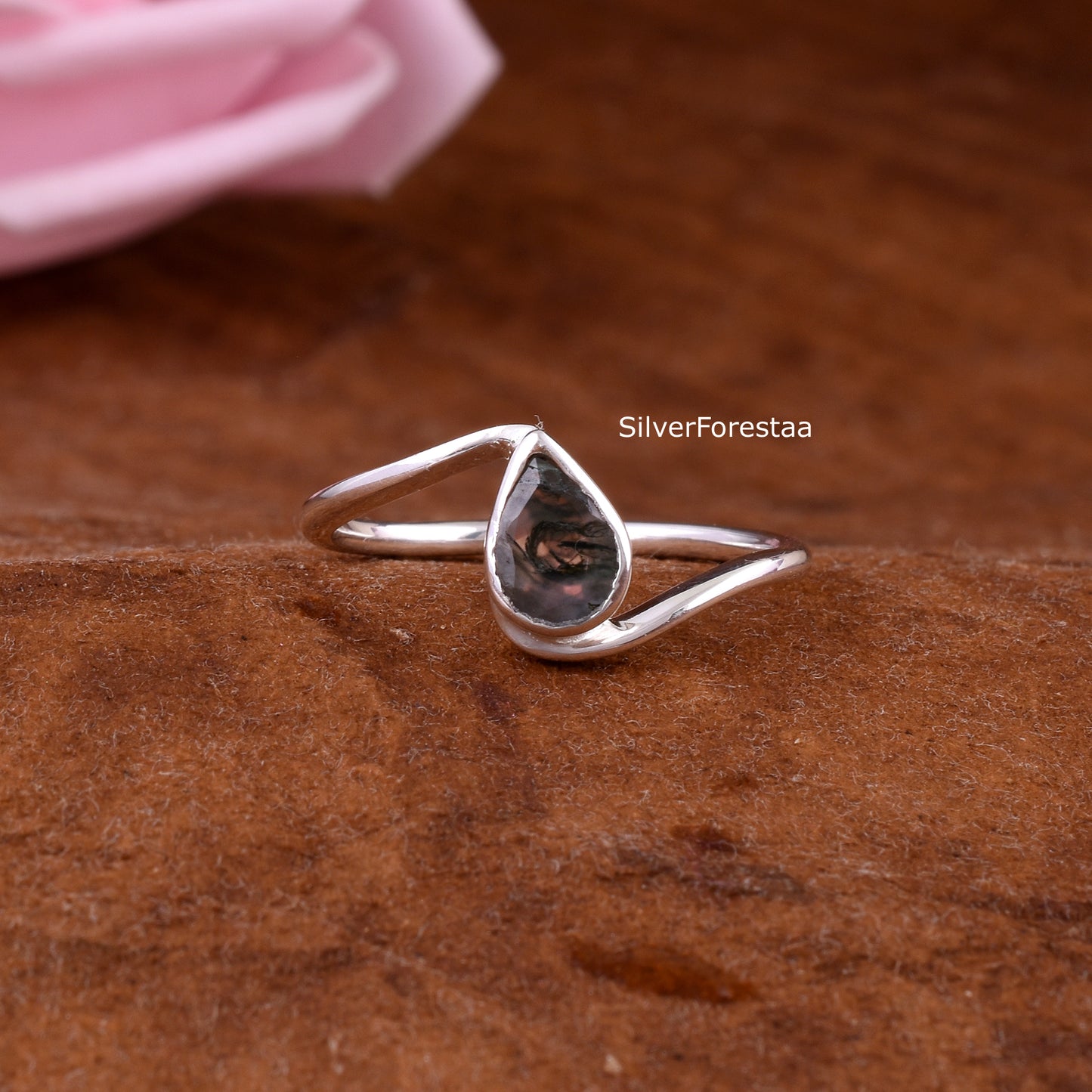 Nature-Inspired Moss Agate Silver Ring – 925 Sterling