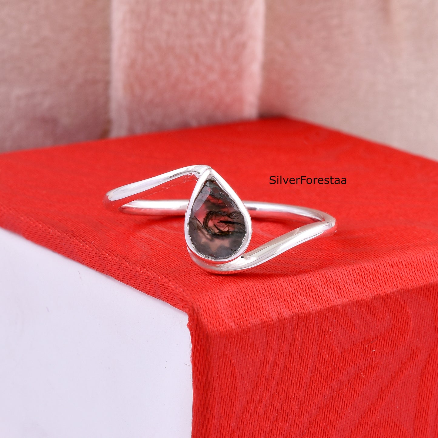Nature-Inspired Moss Agate Silver Ring – 925 Sterling