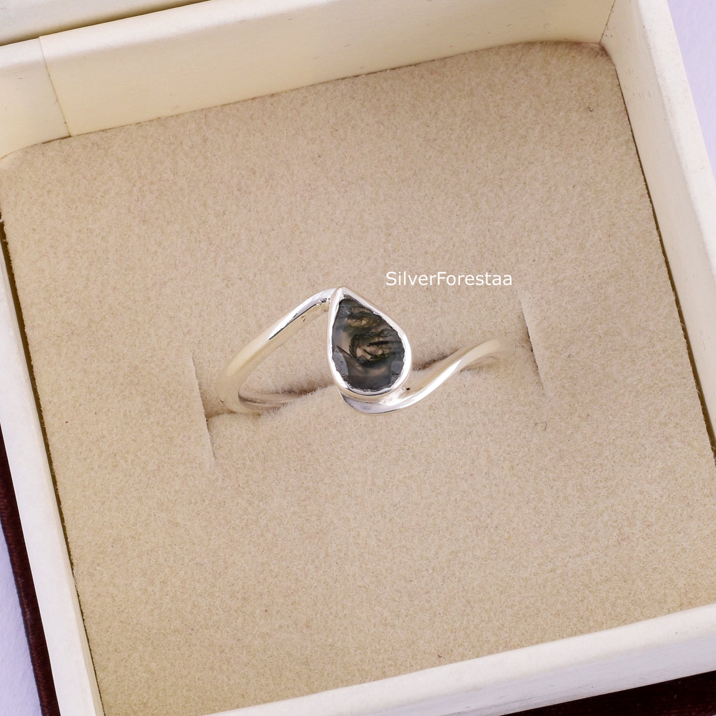 Nature-Inspired Moss Agate Silver Ring – 925 Sterling