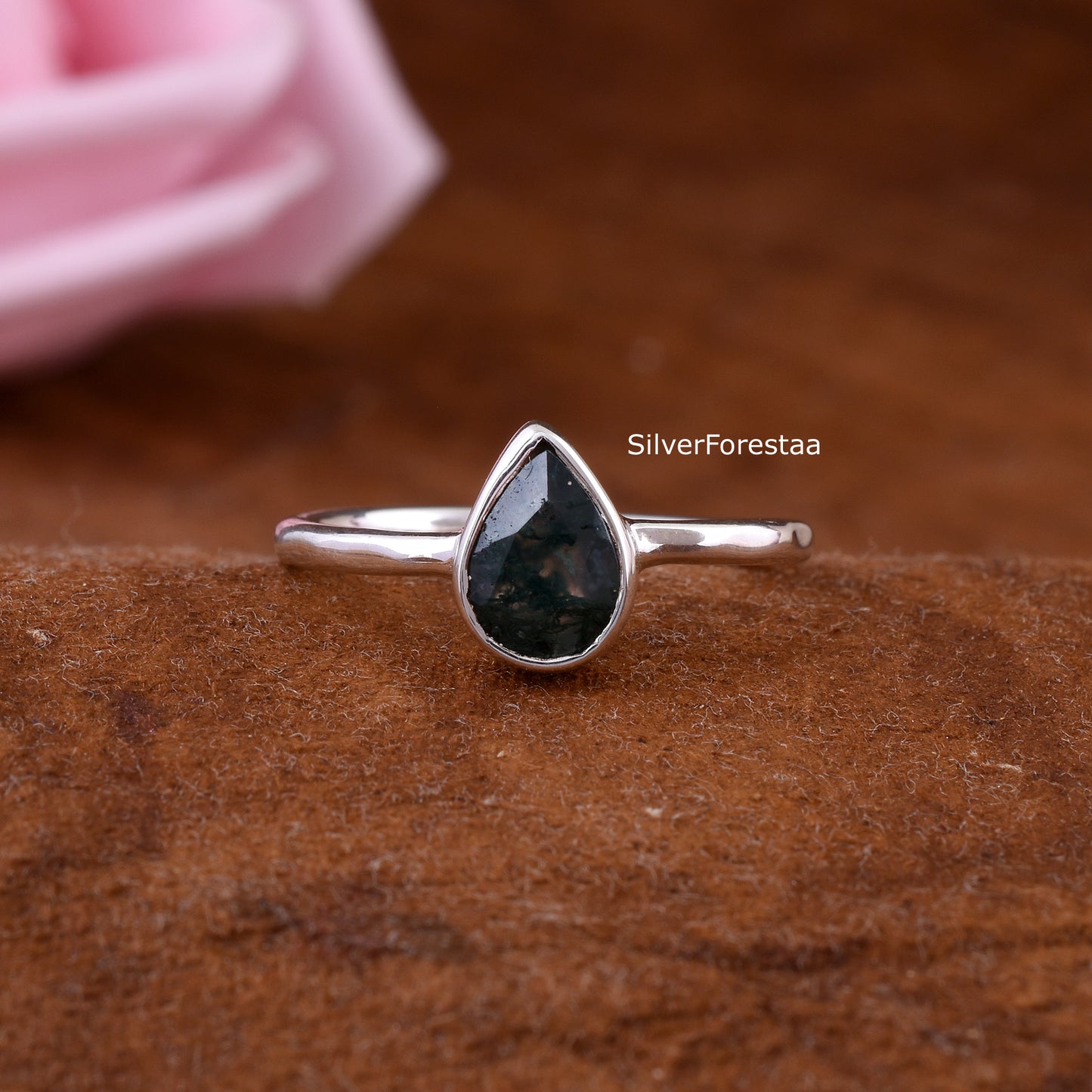 Handcrafted Moss Agate Ring for Women – Sterling Silver Setting