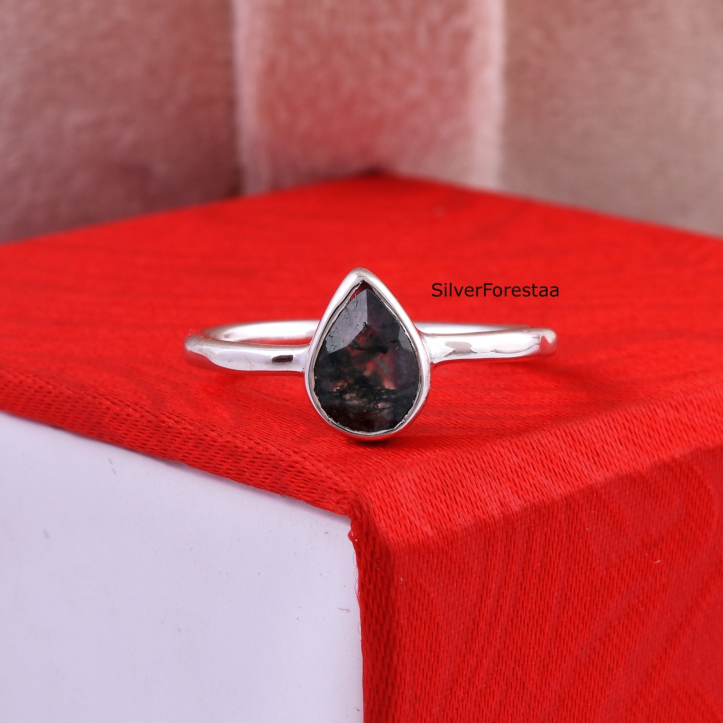 Handcrafted Moss Agate Ring for Women – Sterling Silver Setting
