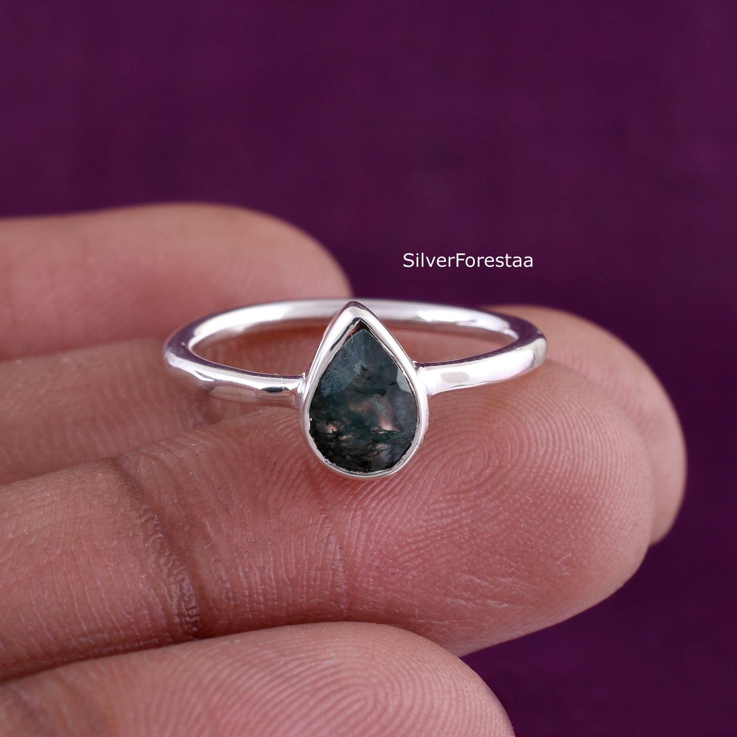 Handcrafted Moss Agate Ring for Women – Sterling Silver Setting