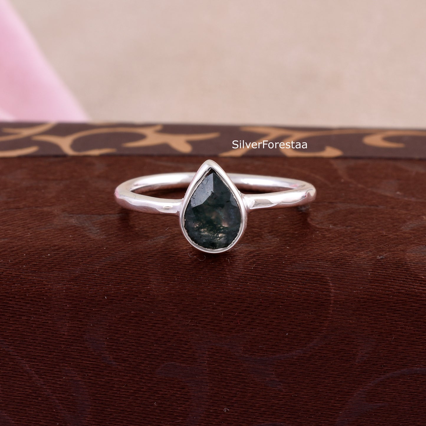 Handcrafted Moss Agate Ring for Women – Sterling Silver Setting