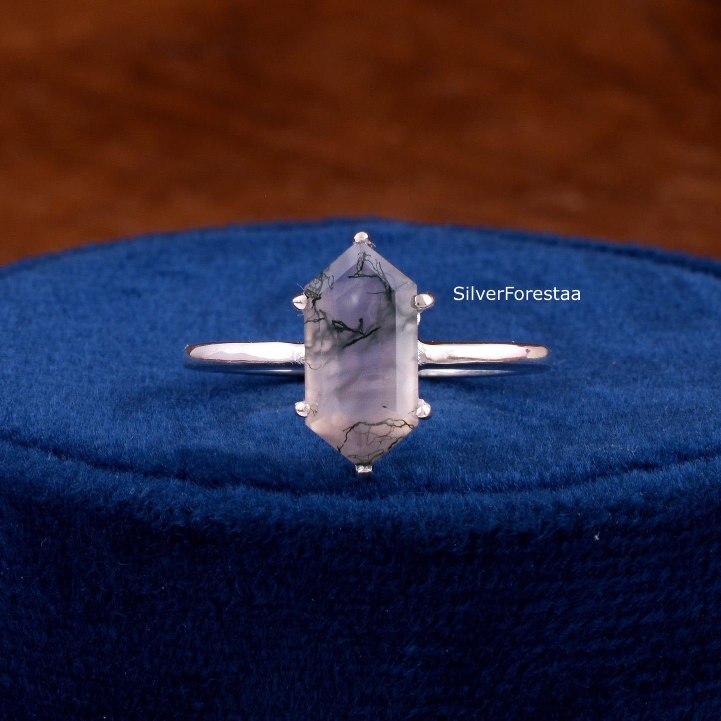 Elegant Moss Agate Gemstone Ring – Solid 925 Silver