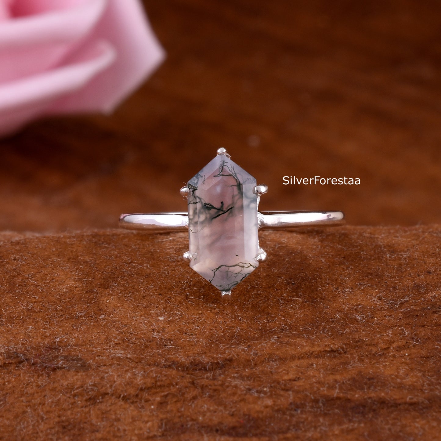 Elegant Moss Agate Gemstone Ring – Solid 925 Silver
