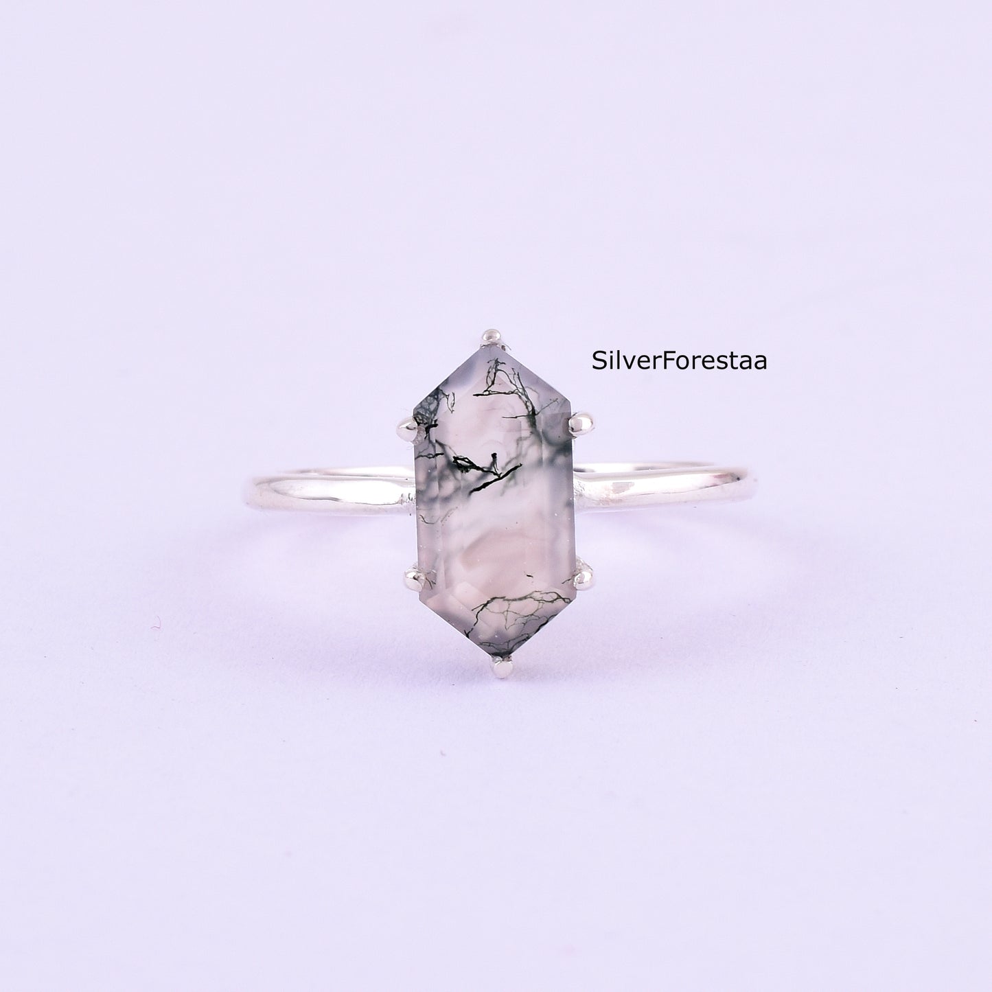 Elegant Moss Agate Gemstone Ring – Solid 925 Silver