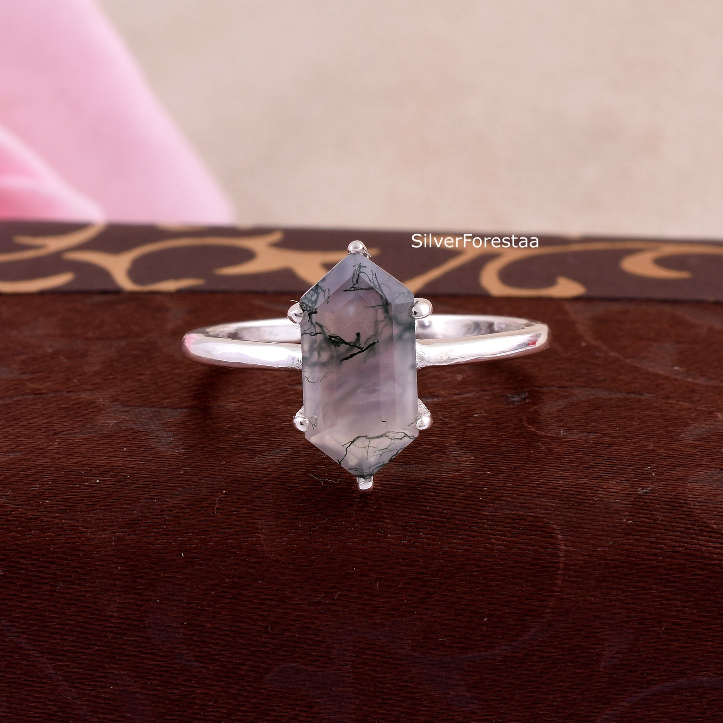 Elegant Moss Agate Gemstone Ring – Solid 925 Silver