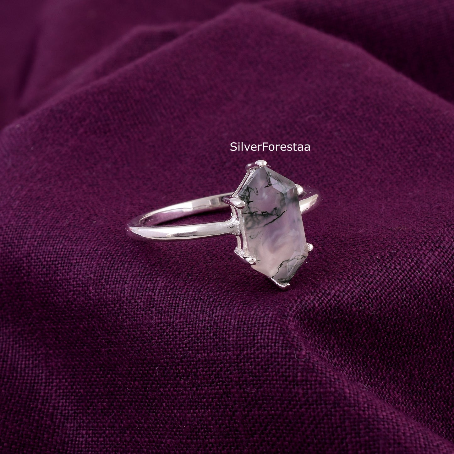 Elegant Moss Agate Gemstone Ring – Solid 925 Silver