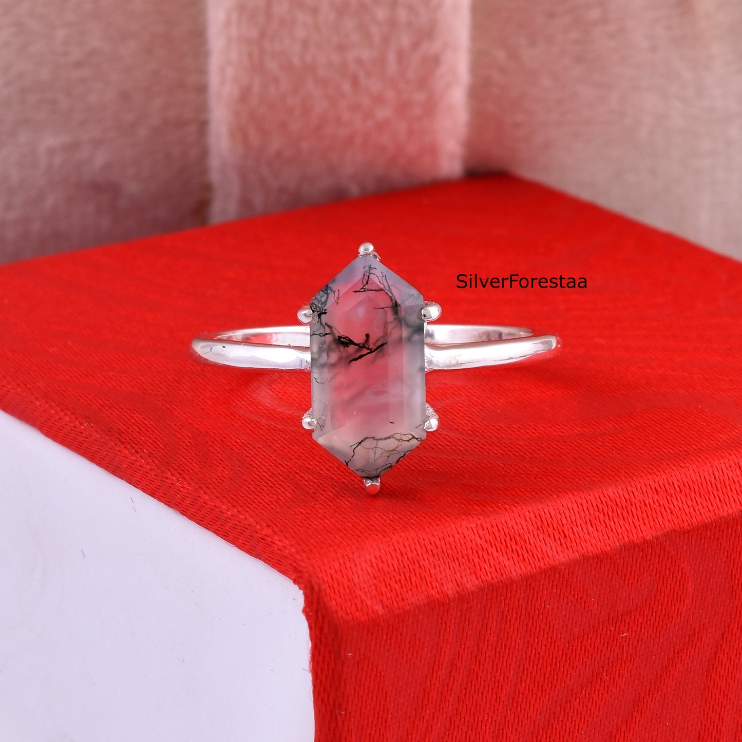 Elegant Moss Agate Gemstone Ring – Solid 925 Silver