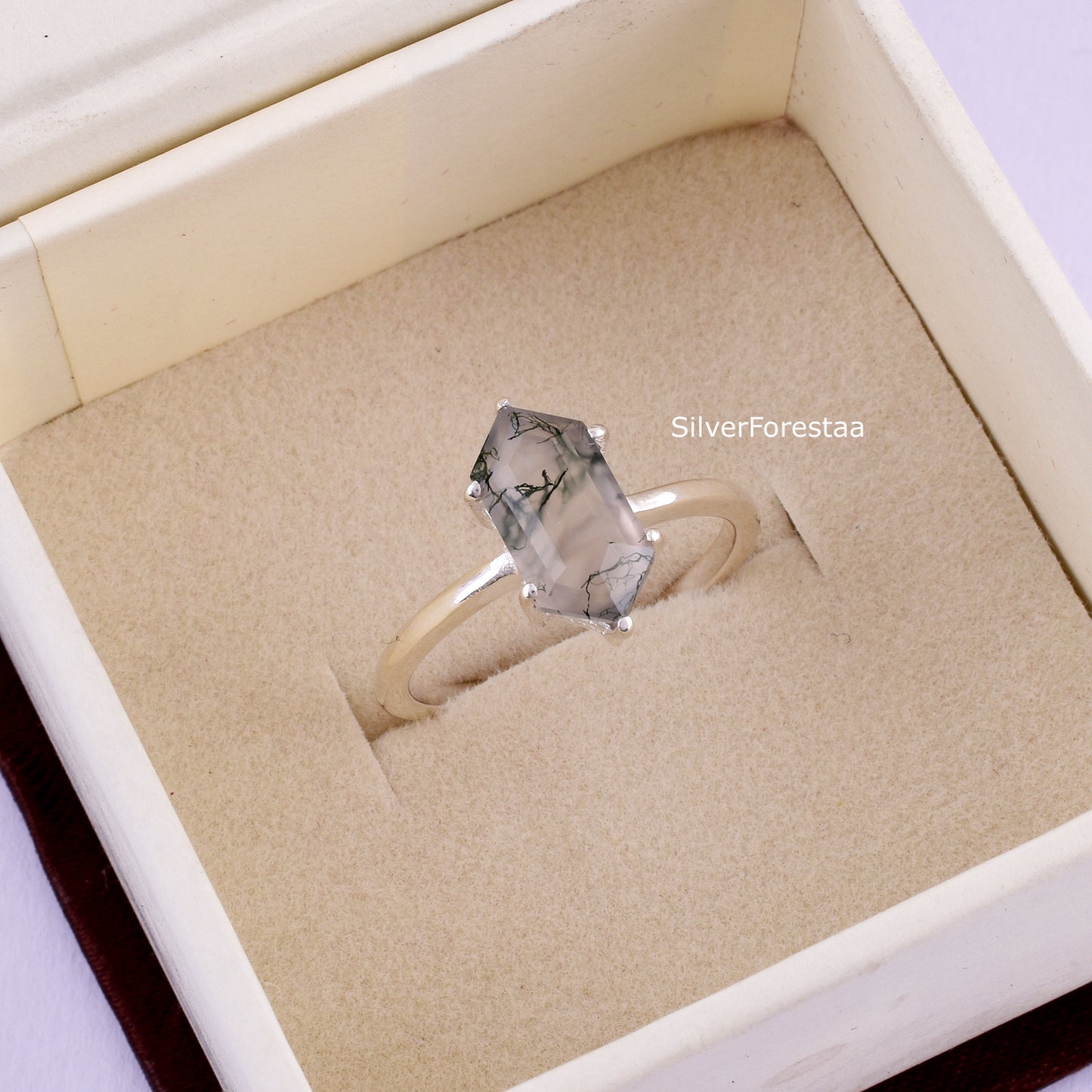 Elegant Moss Agate Gemstone Ring – Solid 925 Silver
