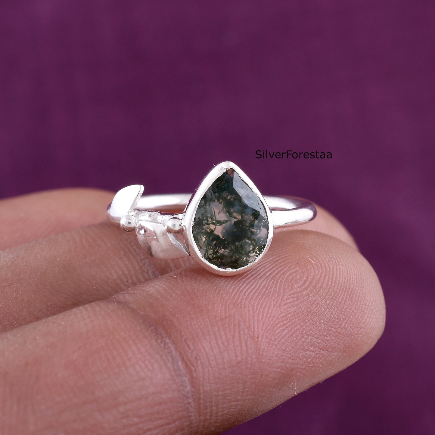 Moss Agate Ring in 925 Sterling Silver – Natural Gemstone Beauty