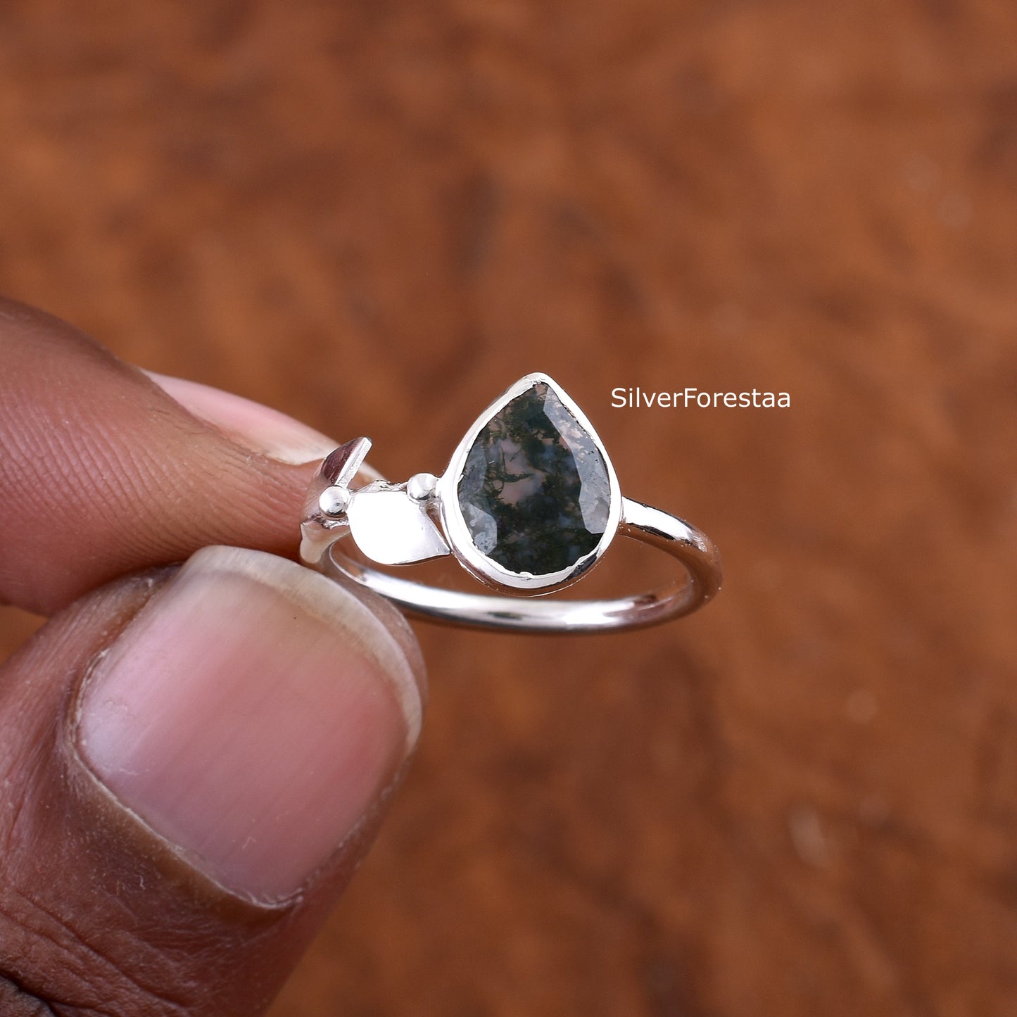 Moss Agate Ring in 925 Sterling Silver – Natural Gemstone Beauty