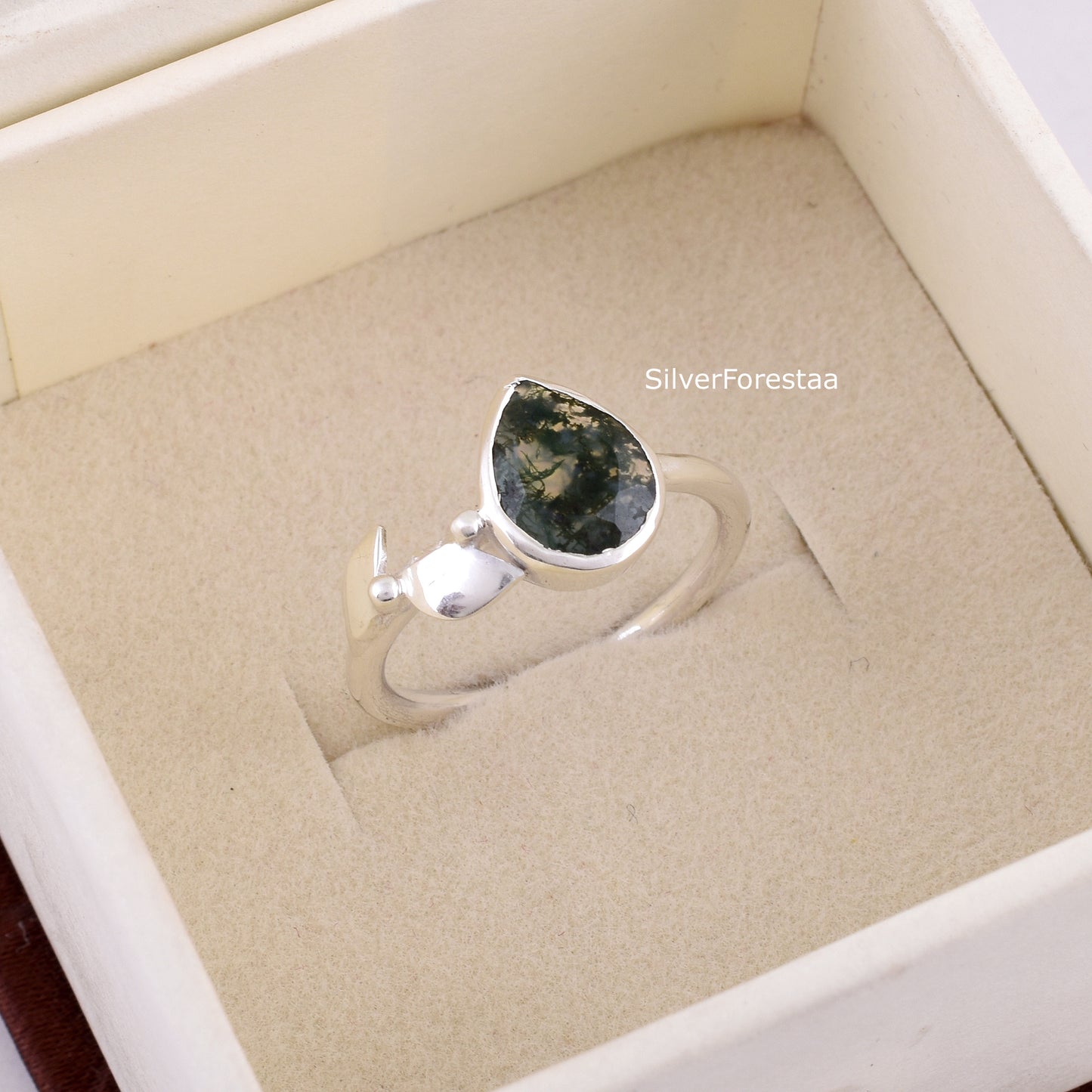 Moss Agate Ring in 925 Sterling Silver – Natural Gemstone Beauty