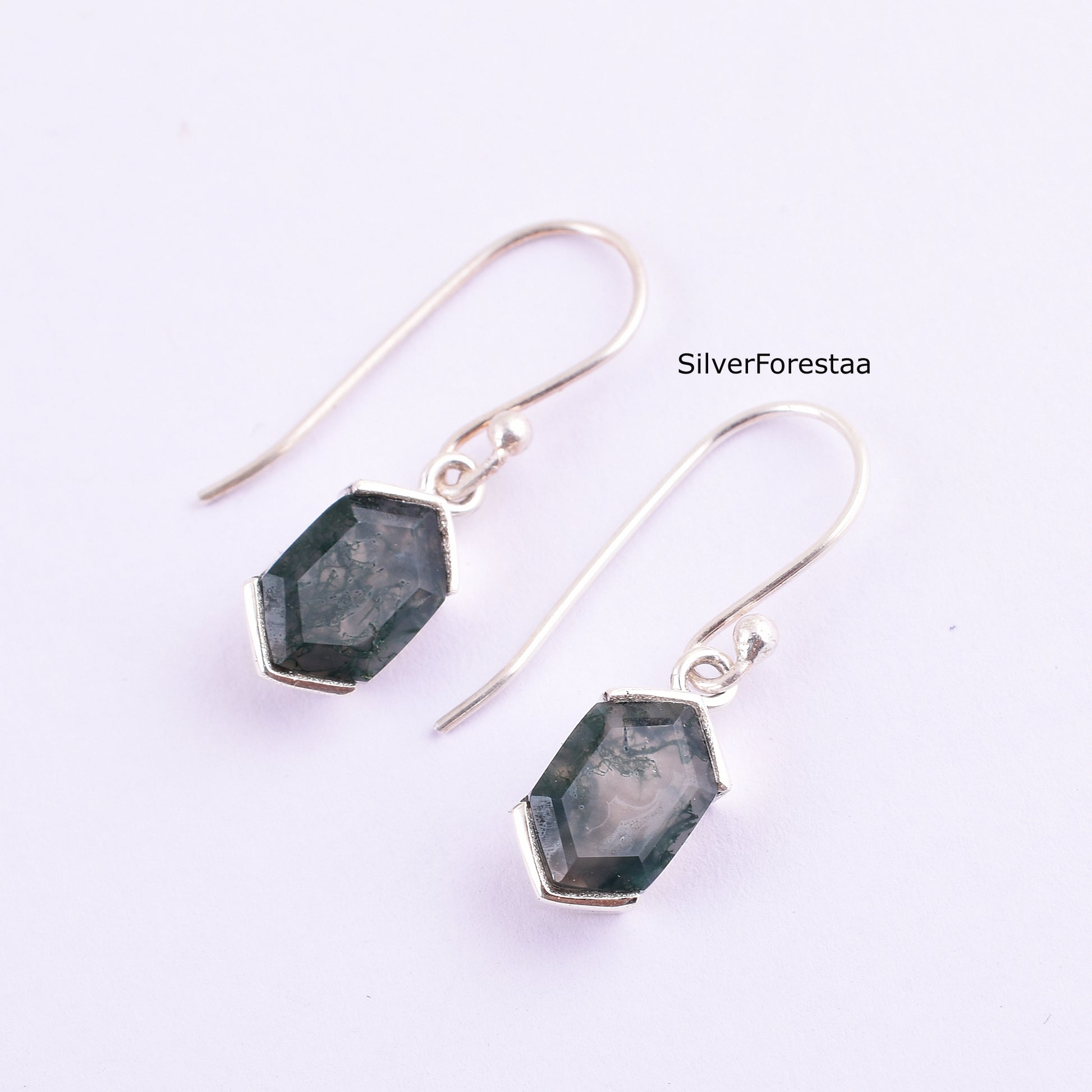Natural Moss Agate Dangle Earrings for Women – Sterling Silver - SILVERFORESTAA