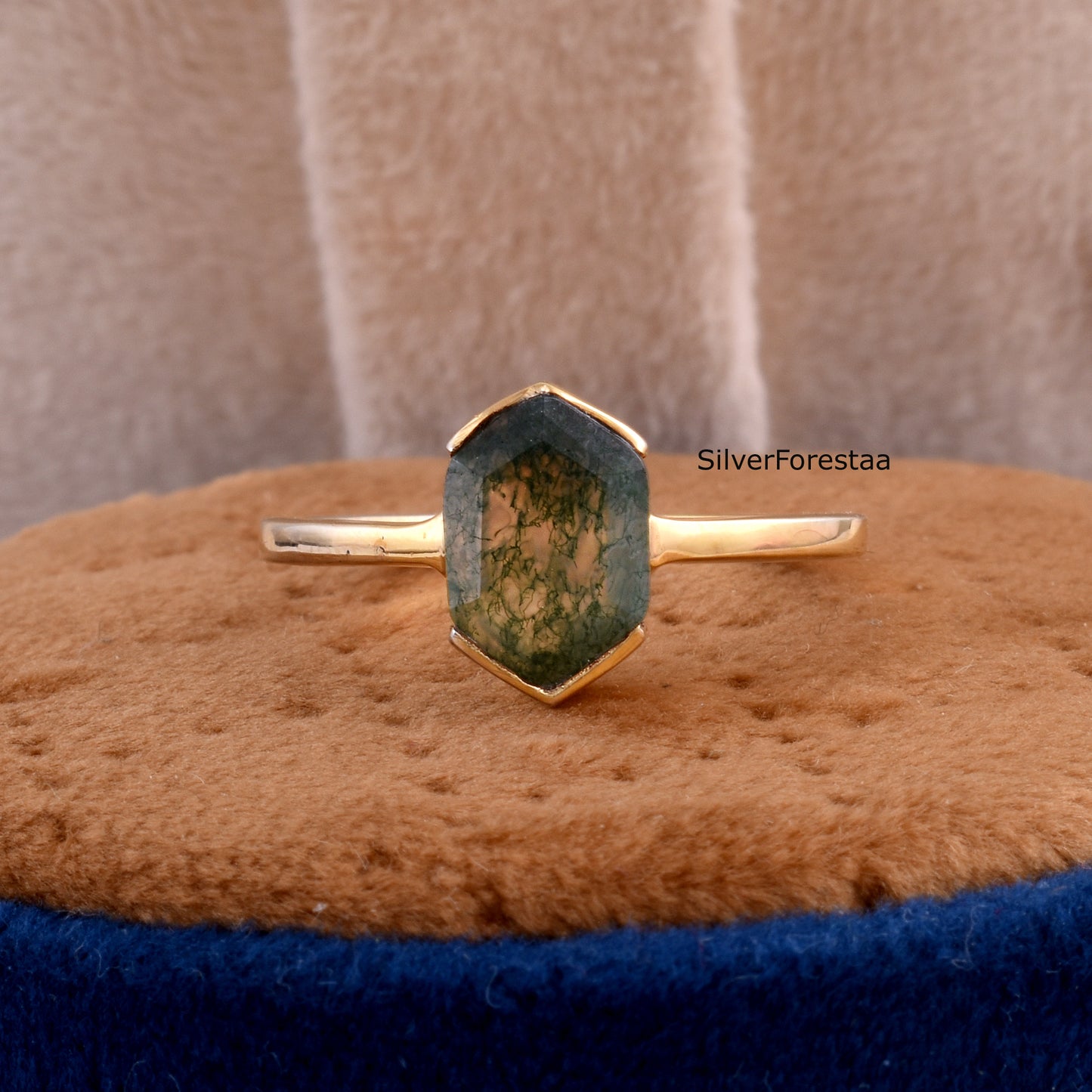 Moss Agate Ring in 925 Solid Sterling Silver – Natural Elegance