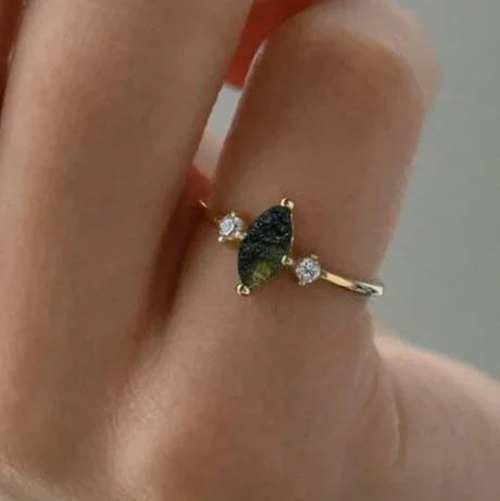 Maruise Moldavite Ring Dainty Jewelry - SILVERFORESTAA