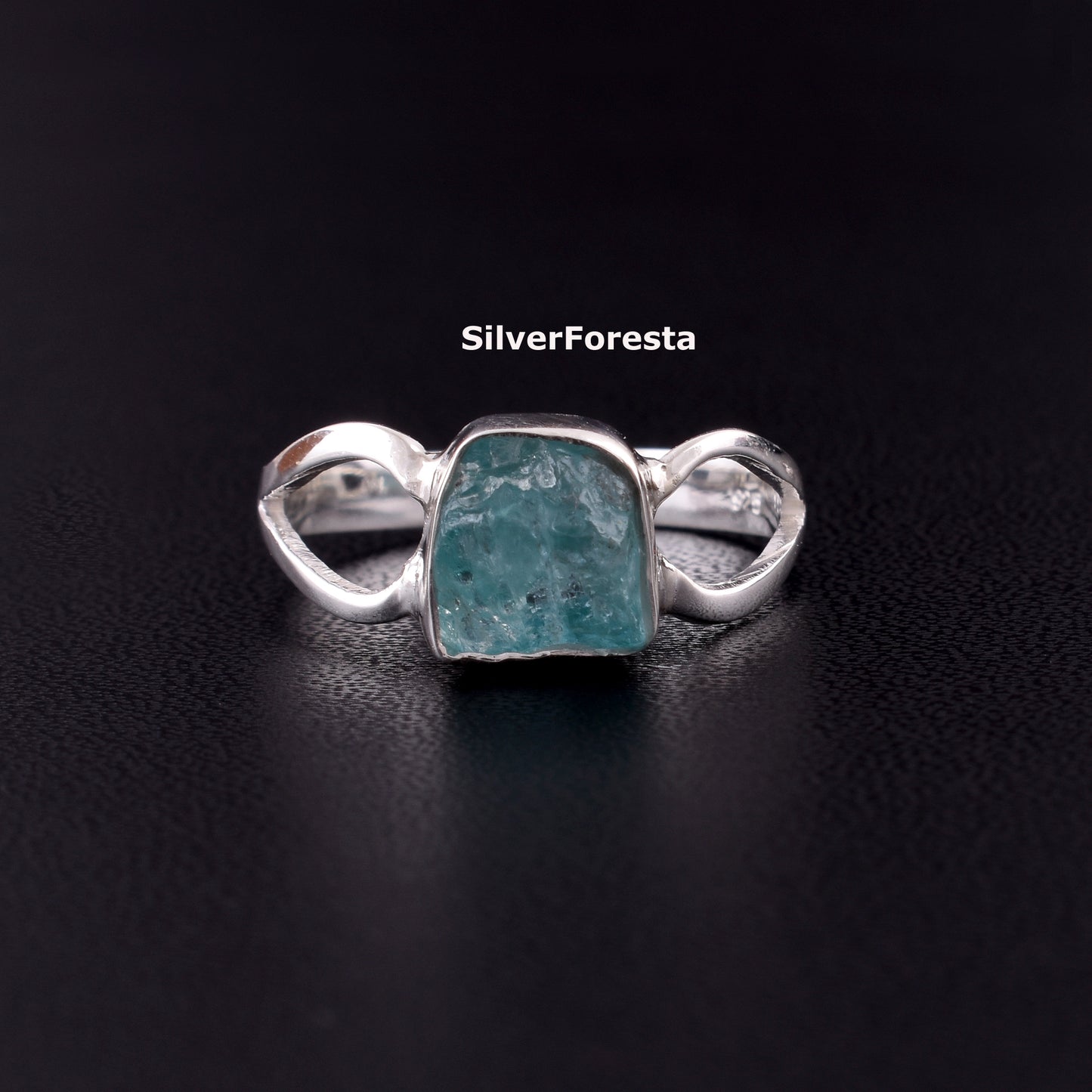 Natural Blue Apatite Ring in 925 Sterling Silver - SILVERFORESTAA