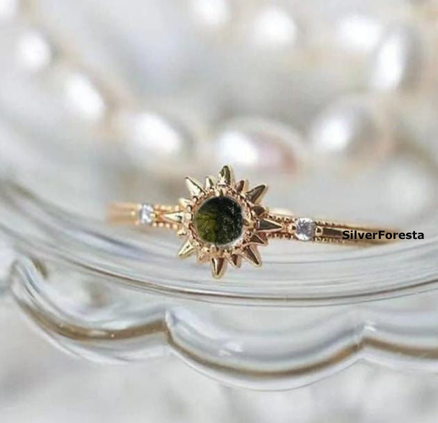 Silverforestaa Moldavite Silver Ring | Exquisite Silver Jewelry - SILVERFORESTAA