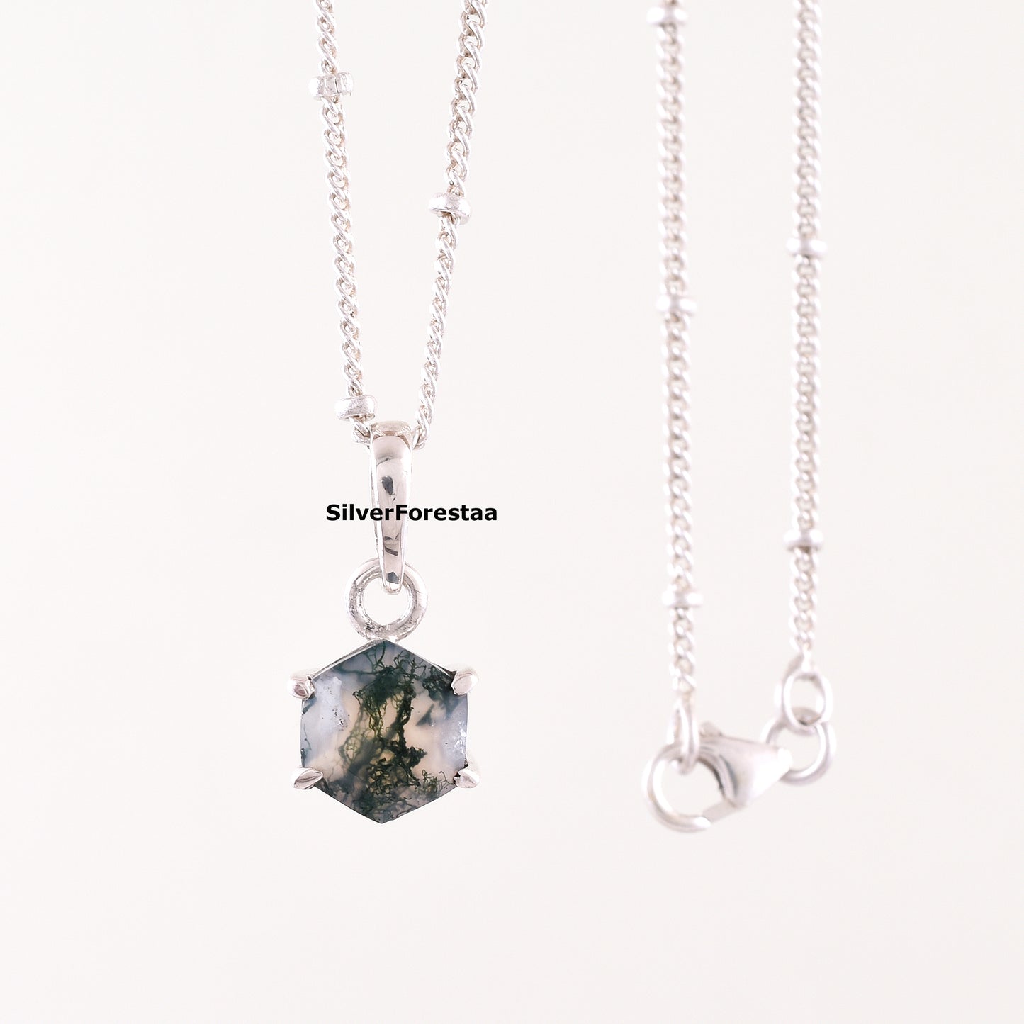 Moss Agate Gemstone Necklace – Boho Style in 925 Sterling Silver