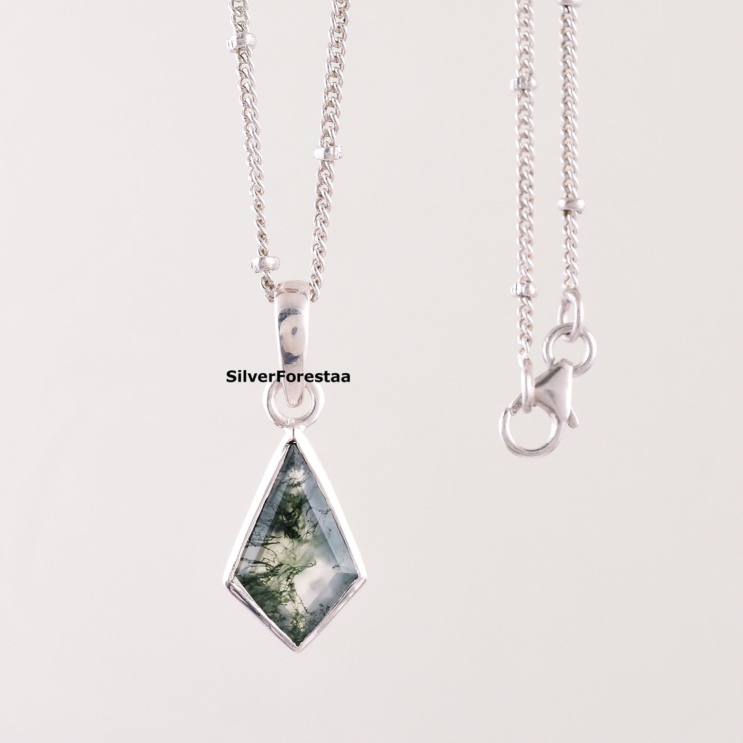 Sterling Silver Moss Agate Necklace for Women – Organic Gemstone Jewelry