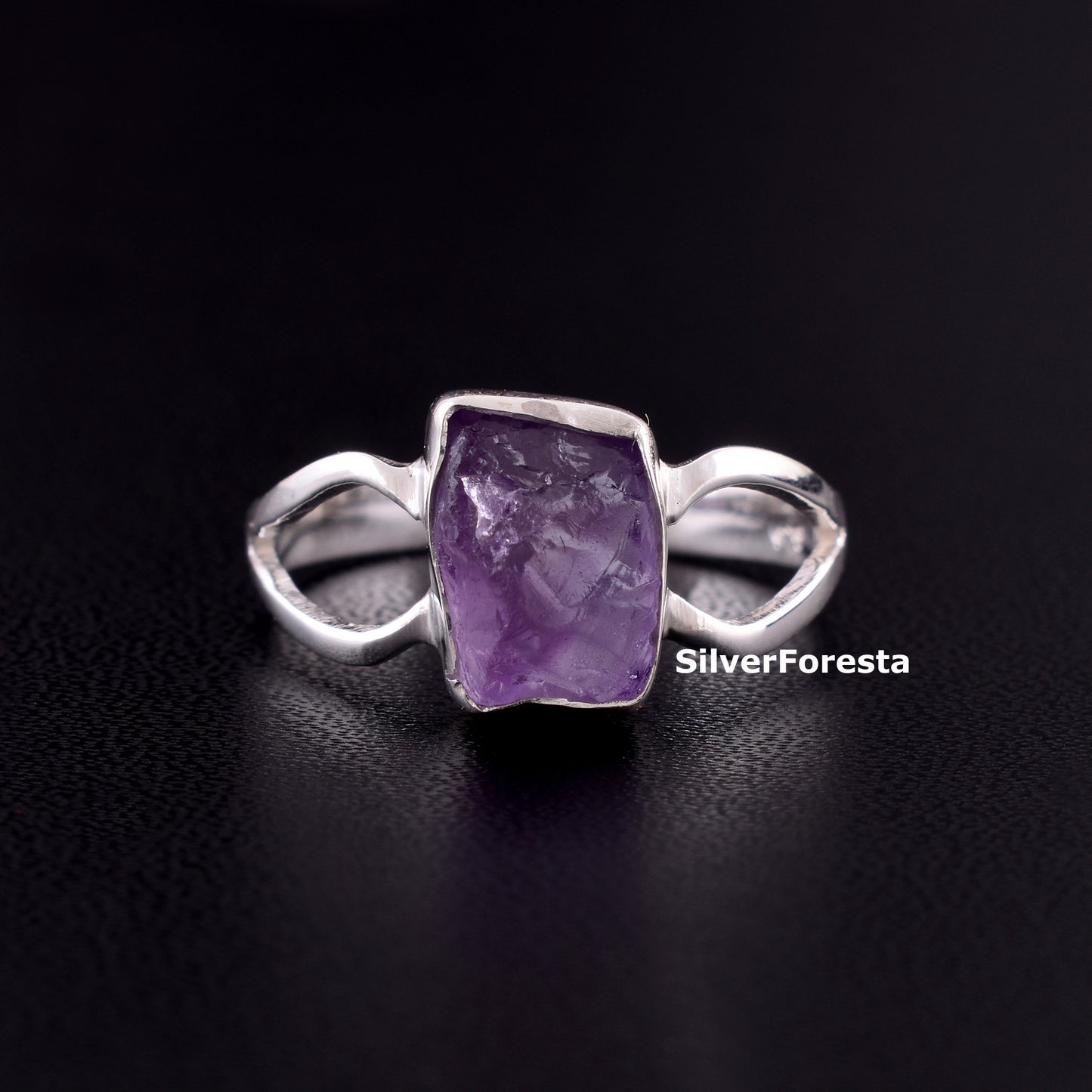 Natural Raw Amethyst Ring in 925 Sterling Silver
