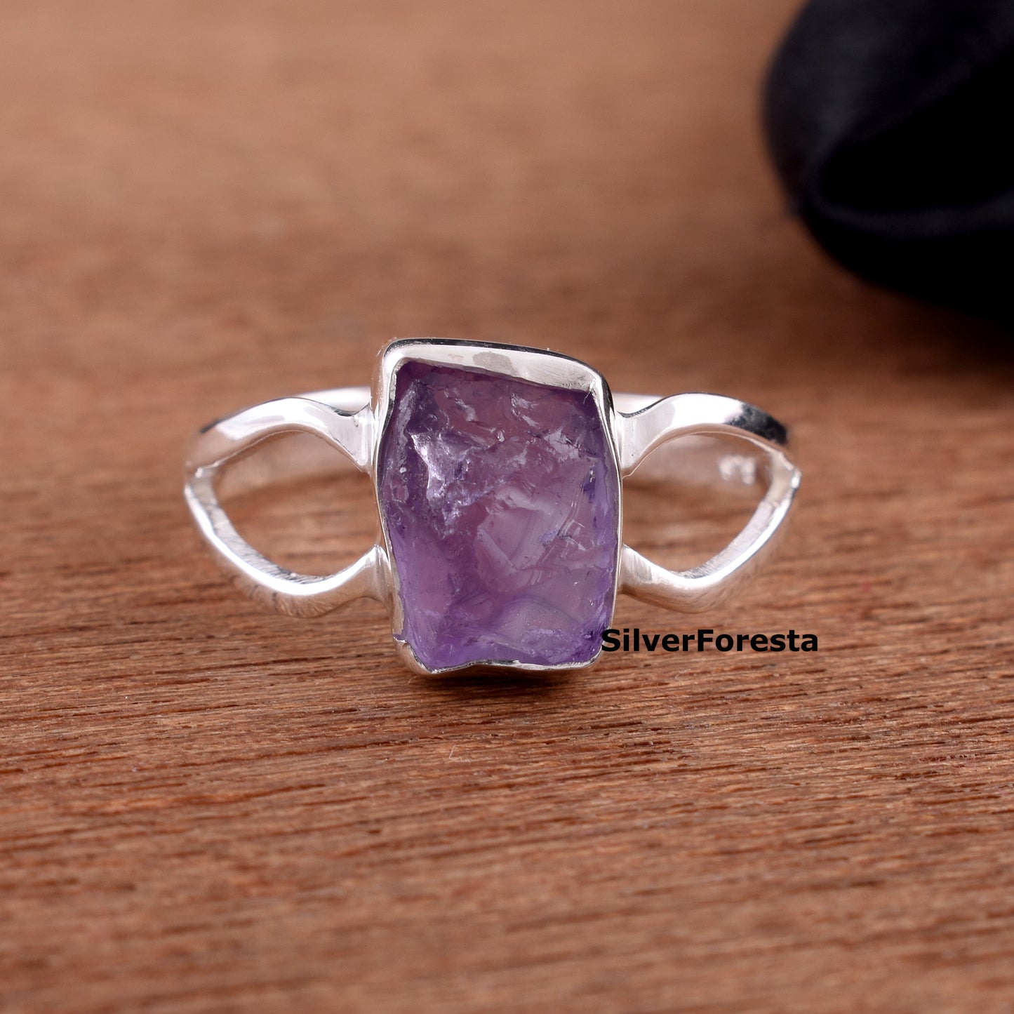 Natural Raw Amethyst Ring in 925 Sterling Silver