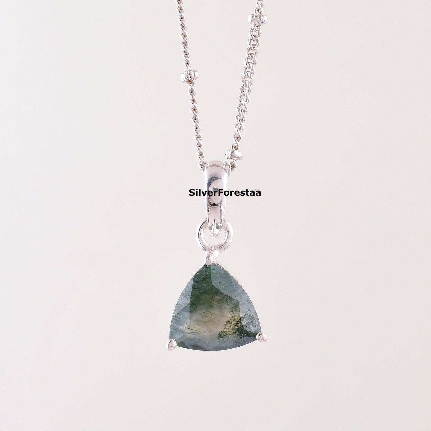 Natural Moss Agate Silver Necklace – Earthy Beauty in 925 Silver