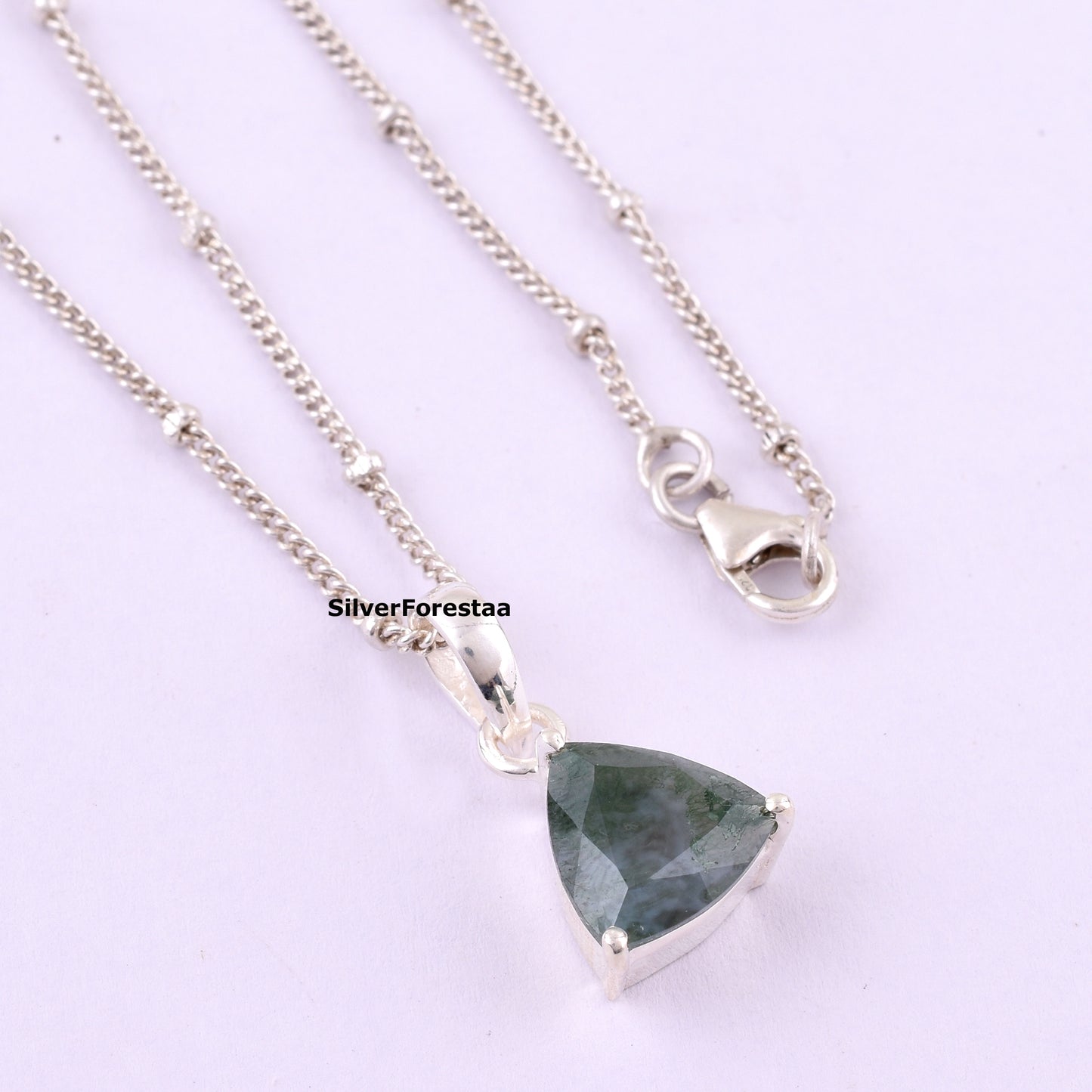 Natural Moss Agate Silver Necklace – Earthy Beauty in 925 Silver