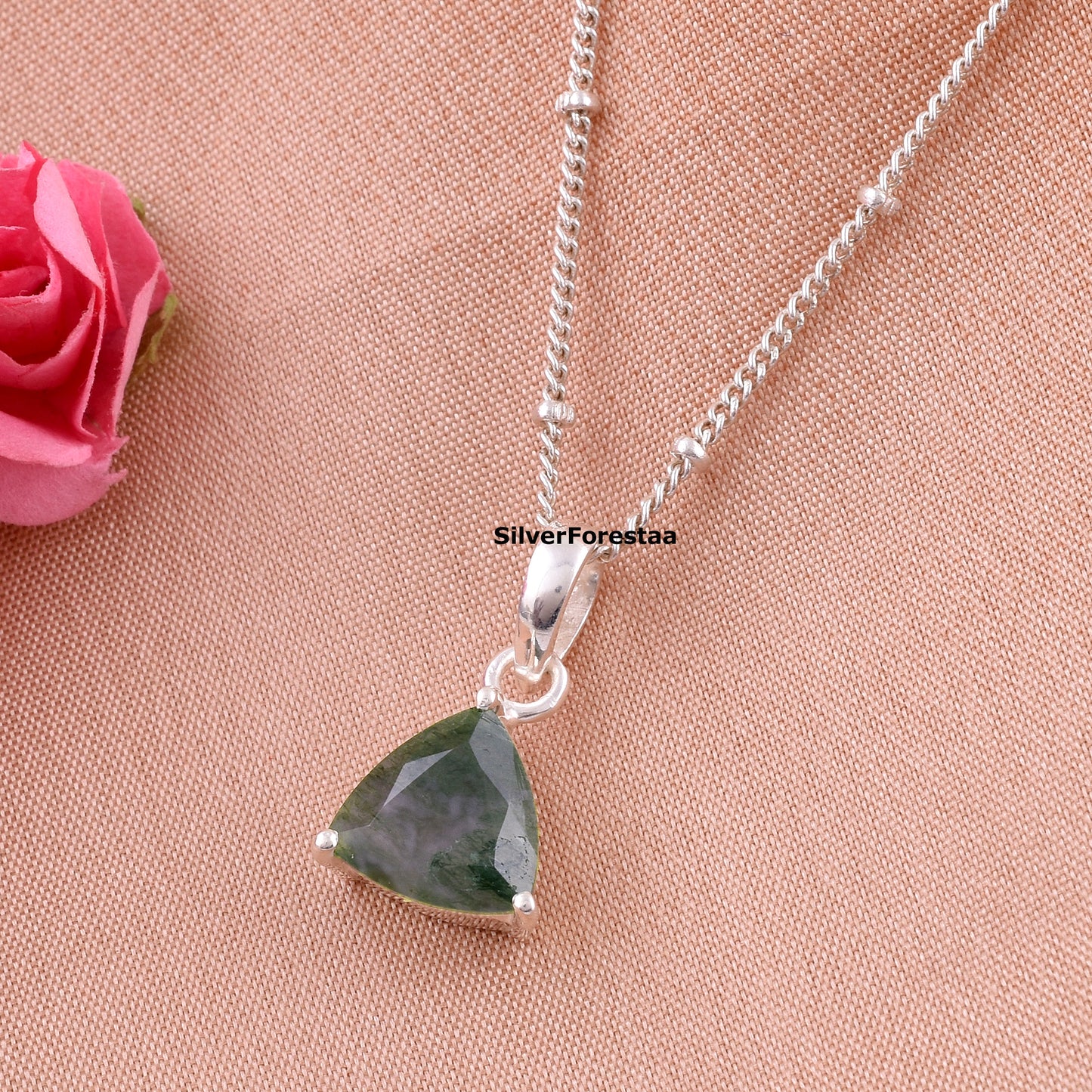 Natural Moss Agate Silver Necklace – Earthy Beauty in 925 Silver