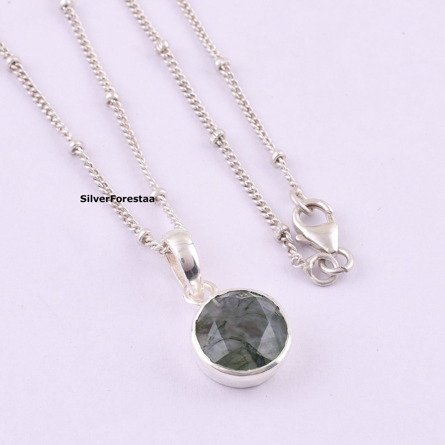 Moss Agate Pendant Necklace in 925 Sterling Silver – Nature’s Elegance