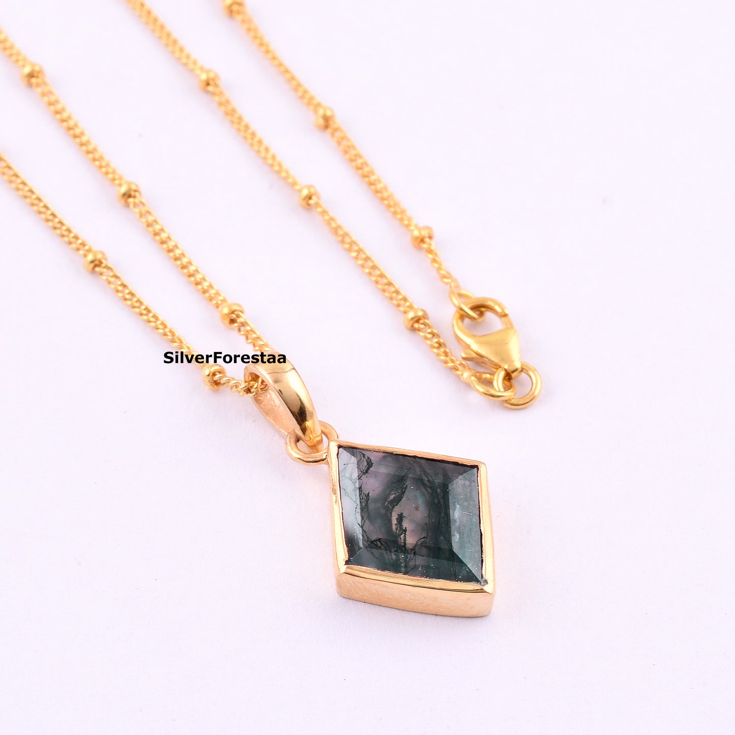 Handcrafted Moss Agate Necklace – 925 Sterling Silver Charm