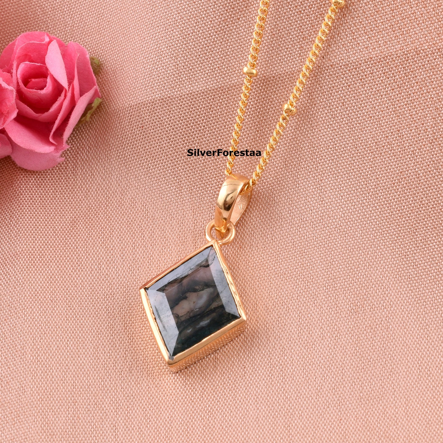 Handcrafted Moss Agate Necklace – 925 Sterling Silver Charm