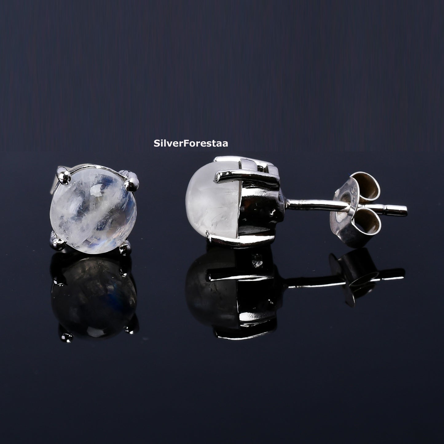 Moonlit Glow – Sterling Silver Moonstone Studs